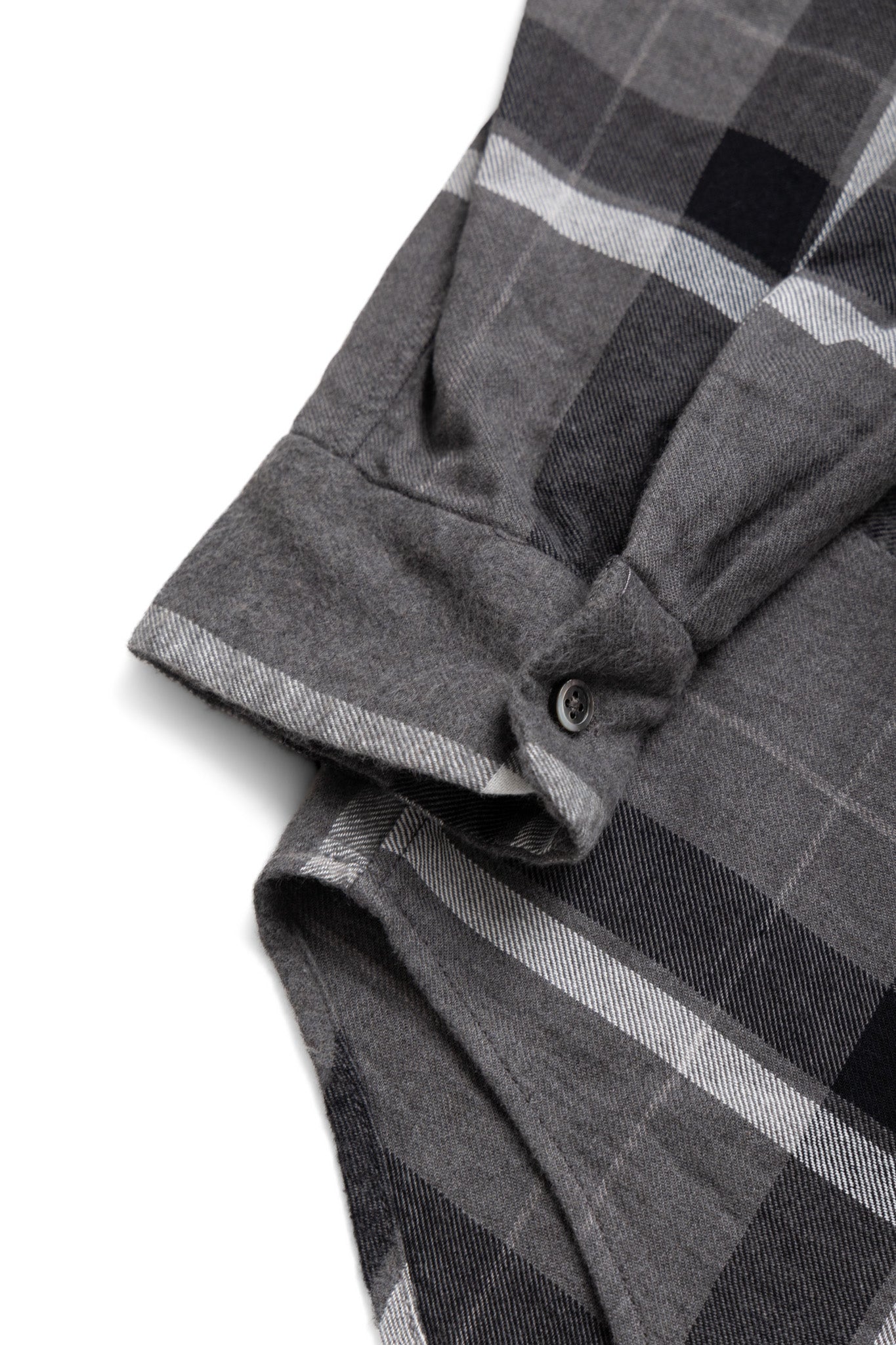 Combo Short Collar Shirt Cotton Brushed Big Plaid - Grey x Black