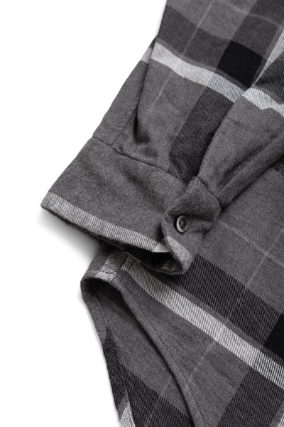 Combo Short Collar Shirt Cotton Brushed Big Plaid - Grey x Black