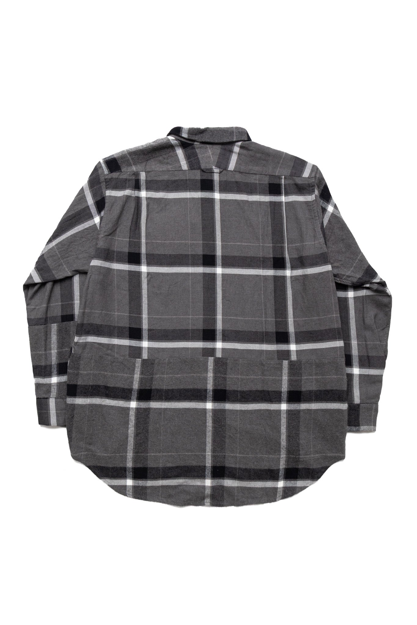 Combo Short Collar Shirt Cotton Brushed Big Plaid - Grey x Black
