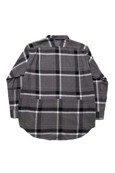 Combo Short Collar Shirt Cotton Brushed Big Plaid - Grey x Black