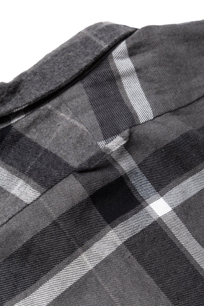 Combo Short Collar Shirt Cotton Brushed Big Plaid - Grey x Black
