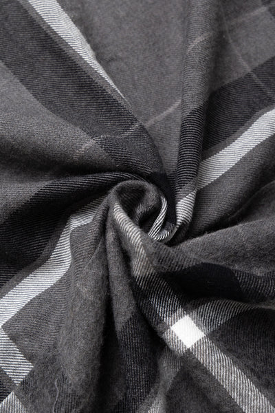 Combo Short Collar Shirt Cotton Brushed Big Plaid - Grey x Black
