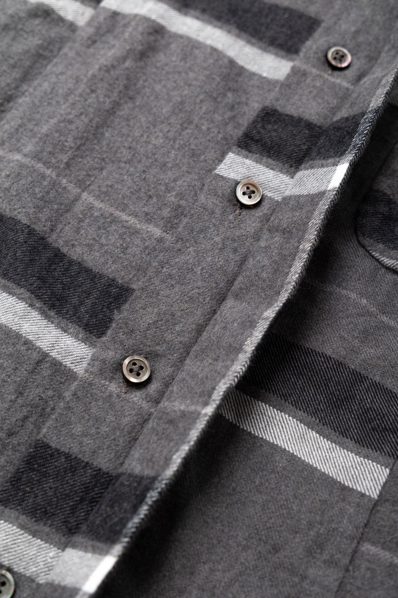 Combo Short Collar Shirt Cotton Brushed Big Plaid - Grey x Black