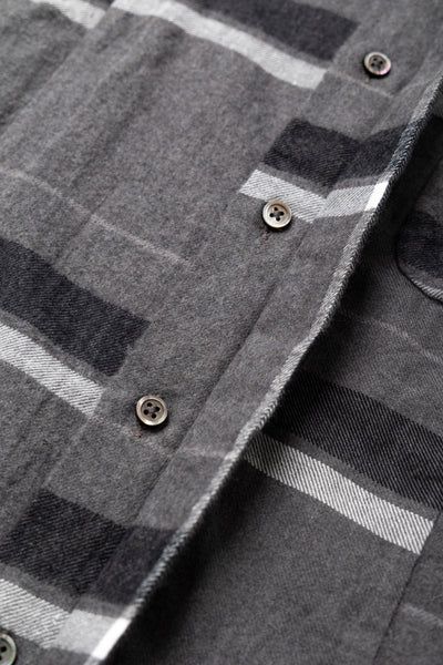 Combo Short Collar Shirt Cotton Brushed Big Plaid - Grey x Black