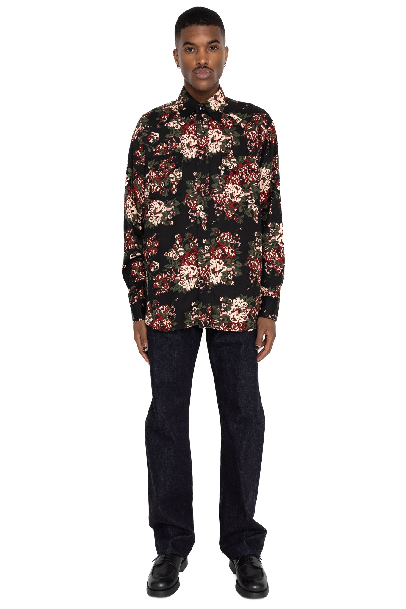 Rayon Twill NADESHIKO-Champetre Husky Western Shirt - Black