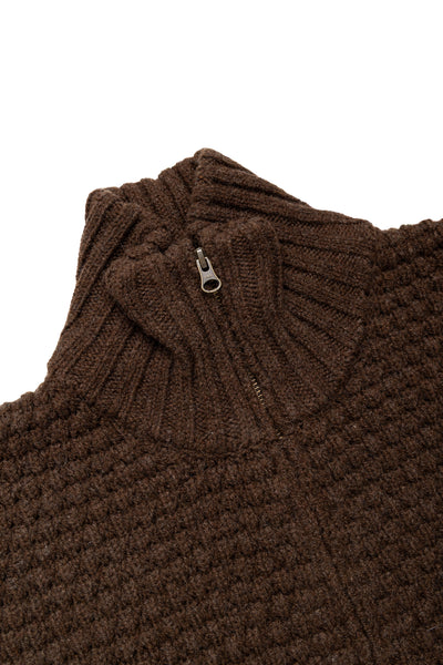 Full Zip Style Popcorn Pattern - Brown