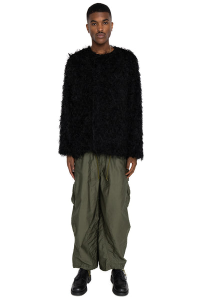 Snap Cardigan Jacket PE/R Argyle Fringe Jq. - Black
