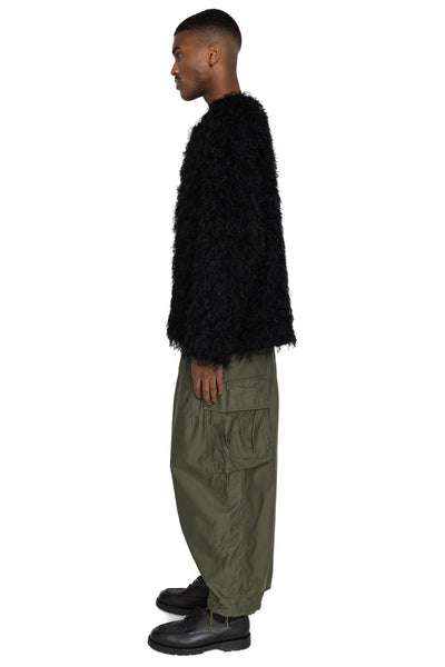 Snap Cardigan Jacket PE/R Argyle Fringe Jq. - Black