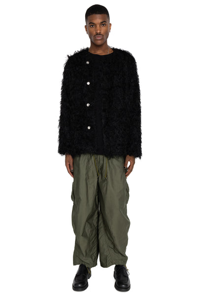 Snap Cardigan Jacket PE/R Argyle Fringe Jq. - Black