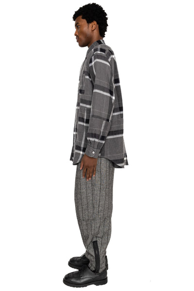 Combo Short Collar Shirt Cotton Brushed Big Plaid - Grey x Black