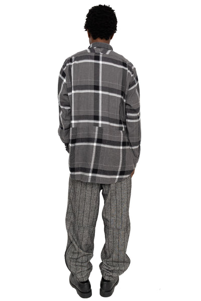 Combo Short Collar Shirt Cotton Brushed Big Plaid - Grey x Black