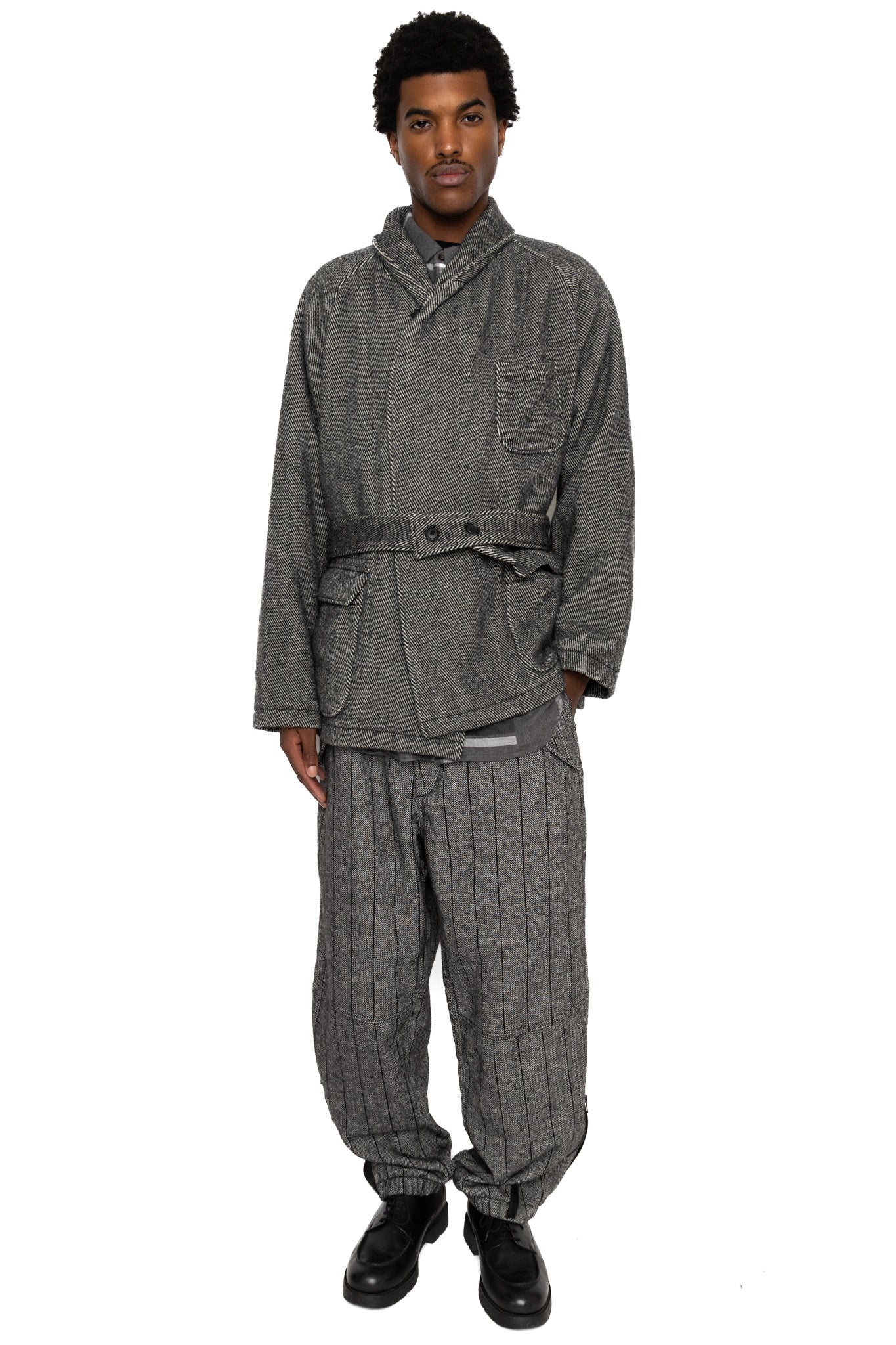 Smoking Jacket Wool Shaggy Twill - Black