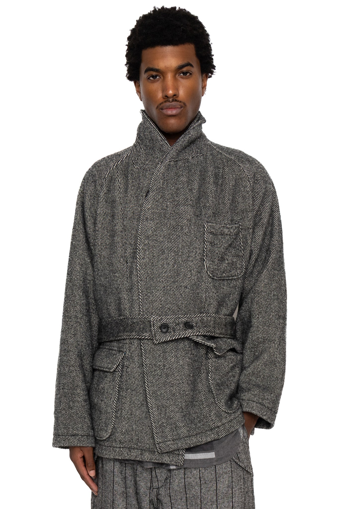 Smoking Jacket Wool Shaggy Twill - Black