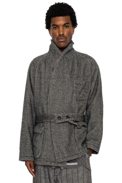 Smoking Jacket Wool Shaggy Twill - Black