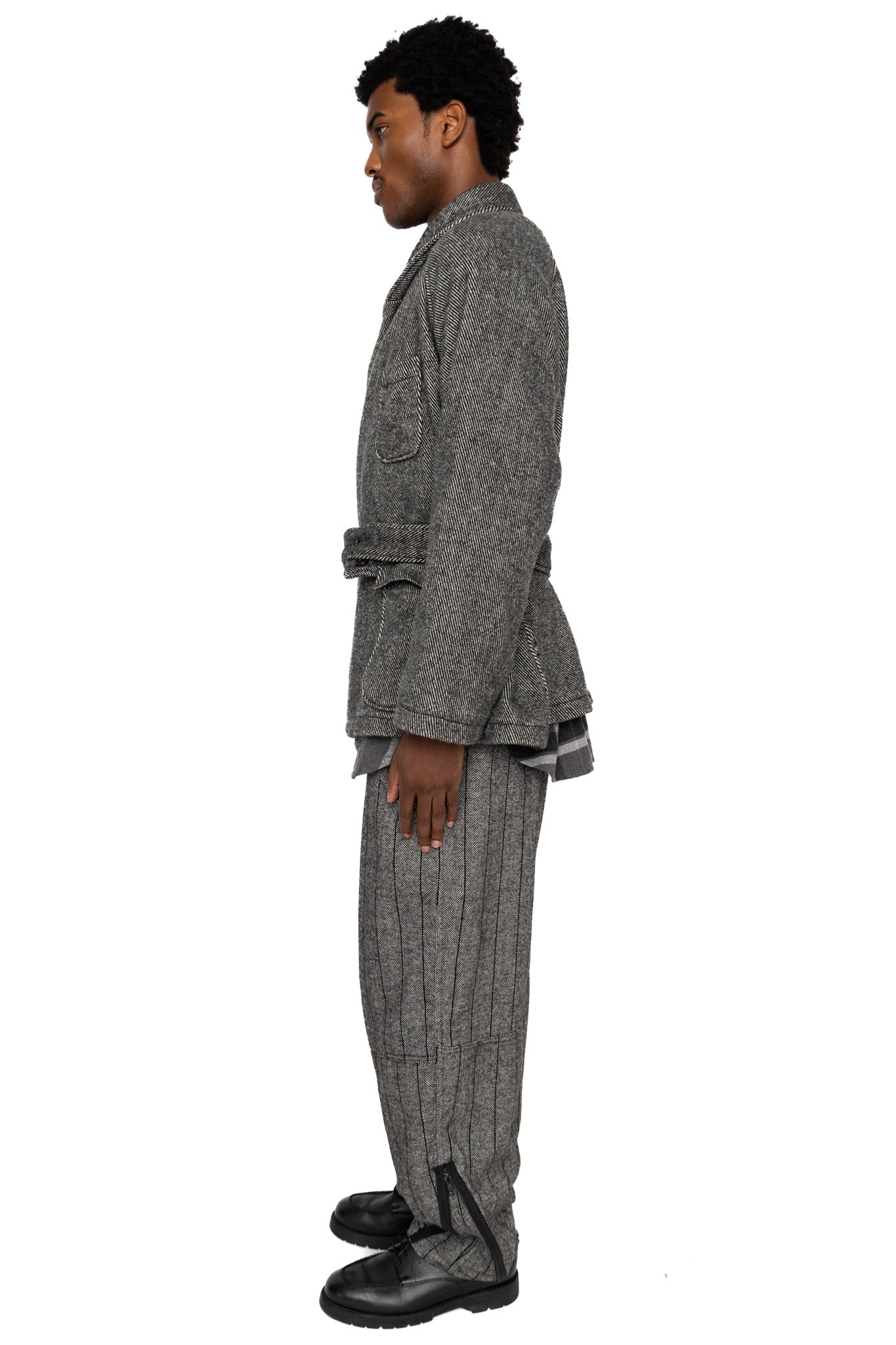 Smoking Jacket Wool Shaggy Twill - Black
