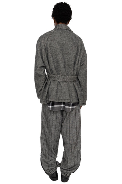 Smoking Jacket Wool Shaggy Twill - Black