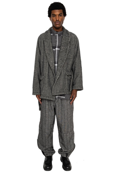 Smoking Jacket Wool Shaggy Twill - Black