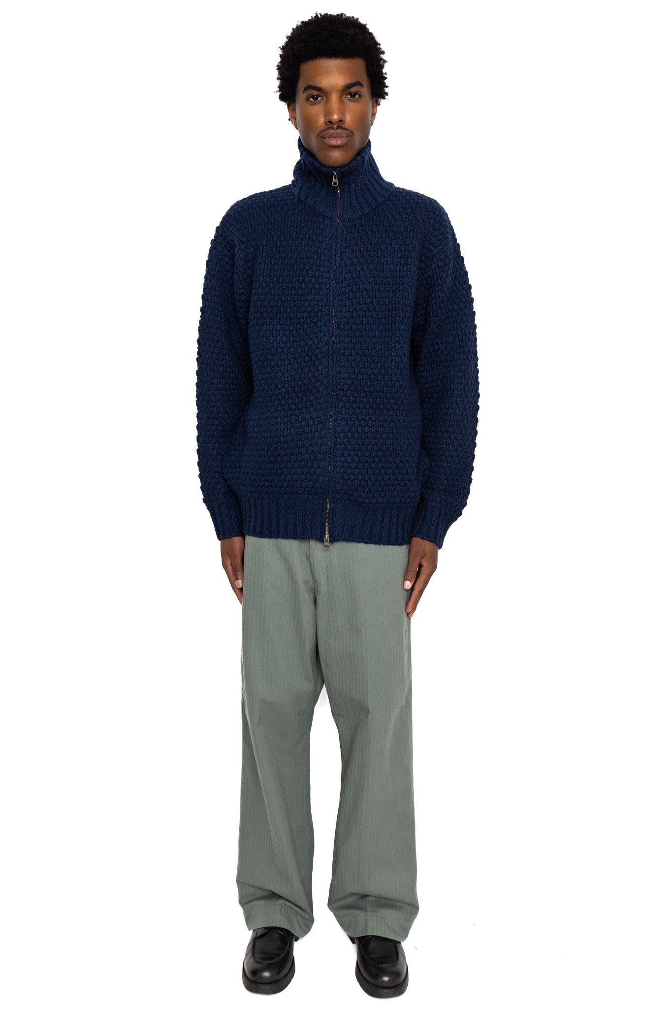 Full Zip Style Popcorn Pattern - Navy
