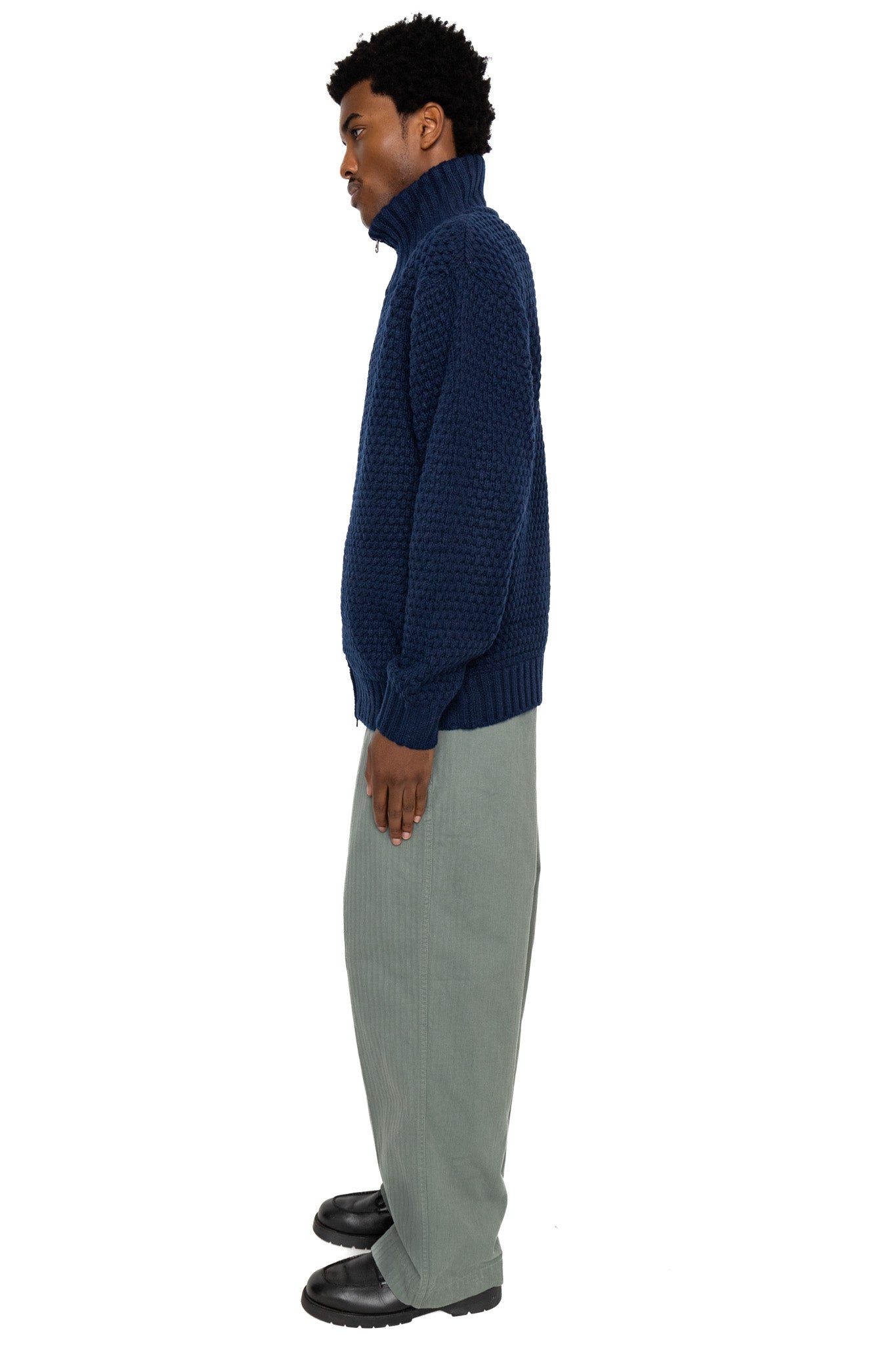 Full Zip Style Popcorn Pattern - Navy