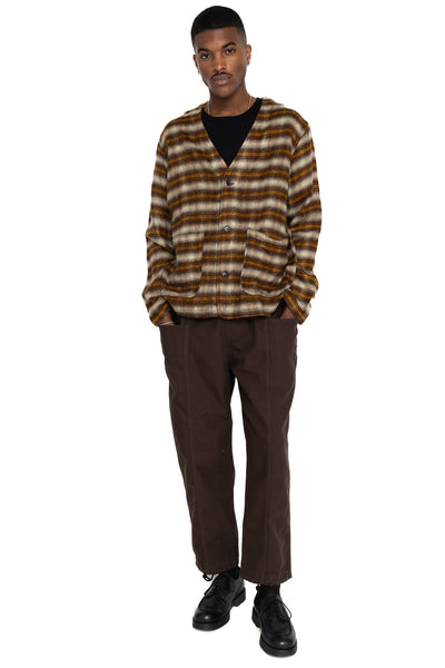 V Neck Jacket Acrylic Plaid - Yellow/Brown