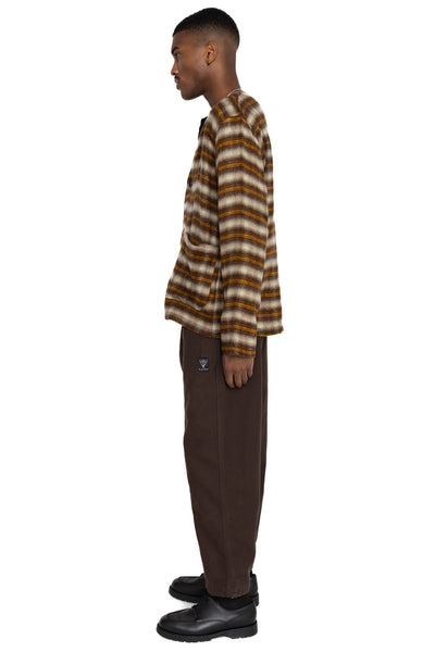 V Neck Jacket Acrylic Plaid - Yellow/Brown