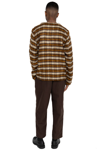 V Neck Jacket Acrylic Plaid - Yellow/Brown