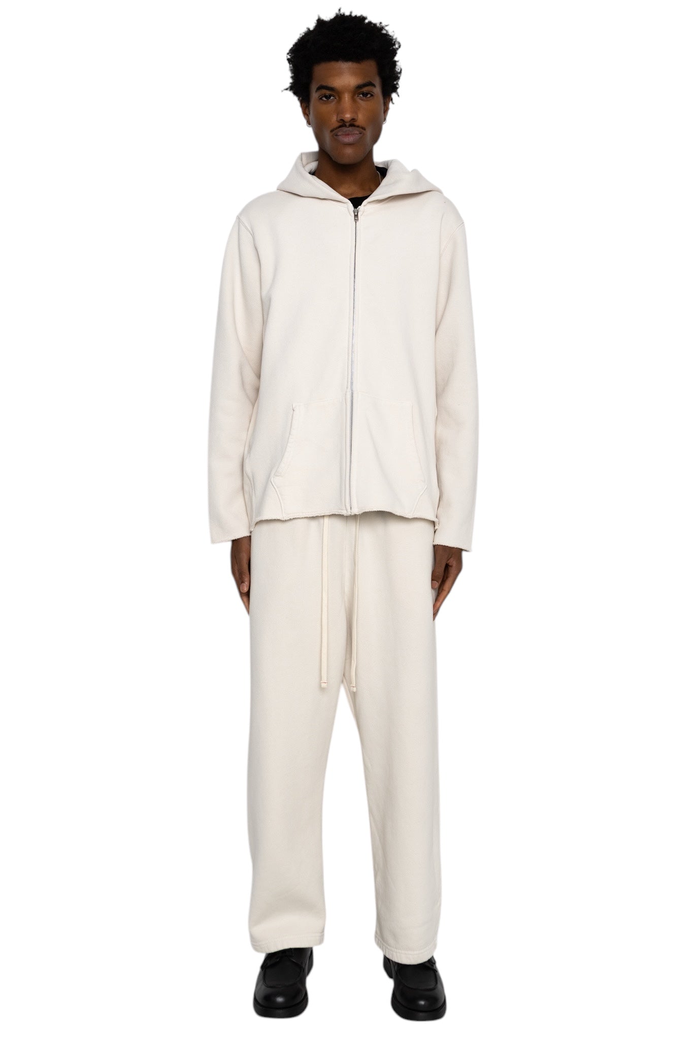Raw Zip Hoodie Heavyweight Fleece - Ivory