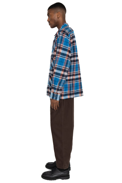 6 Pocket Shirt Flannel Twill / Plaid- Blue x Orange