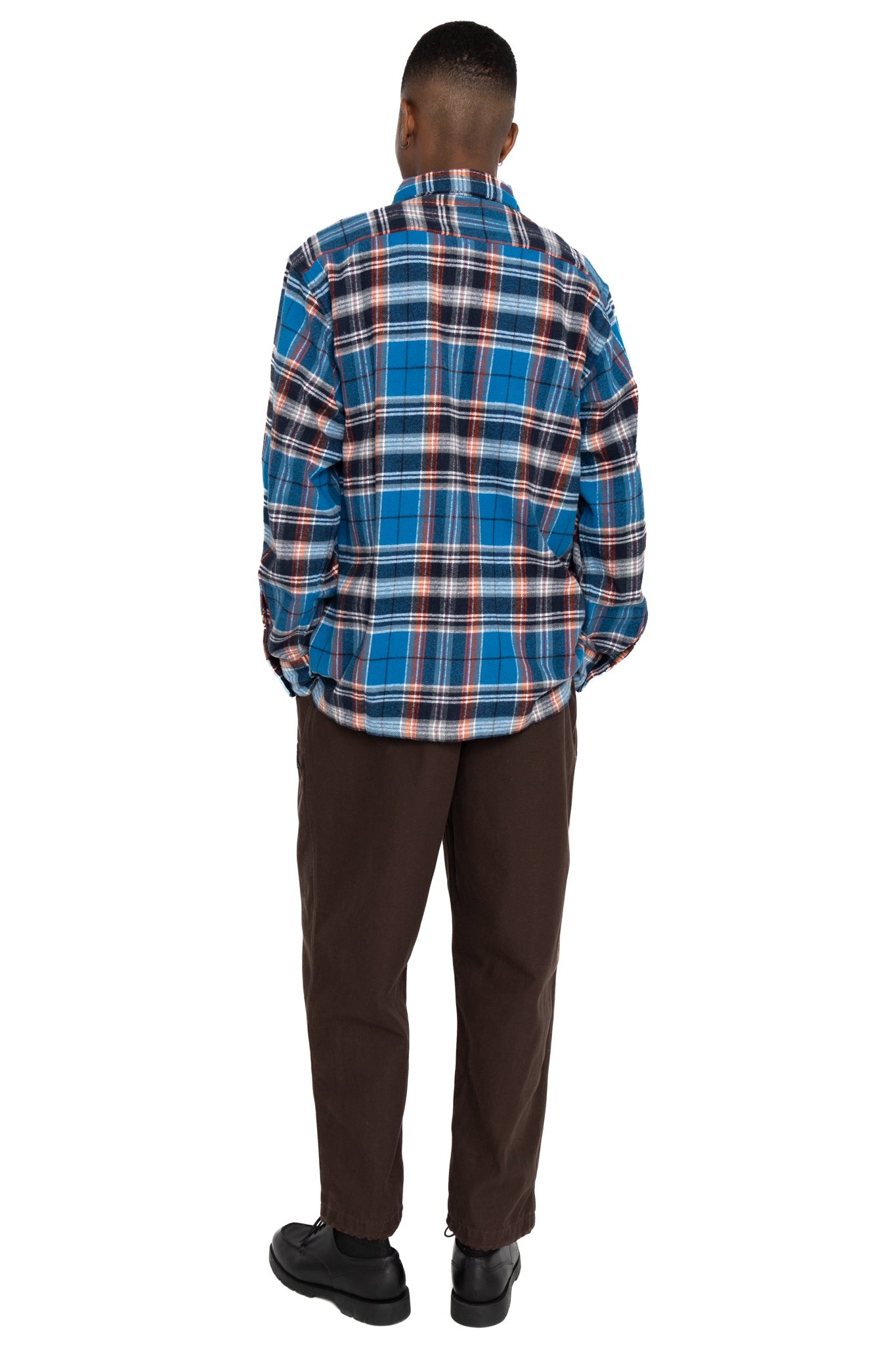 6 Pocket Shirt Flannel Twill / Plaid- Blue x Orange