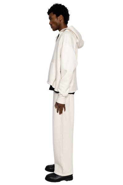 Raw Cropped Hoodie Heavyweight Fleece - Ivory