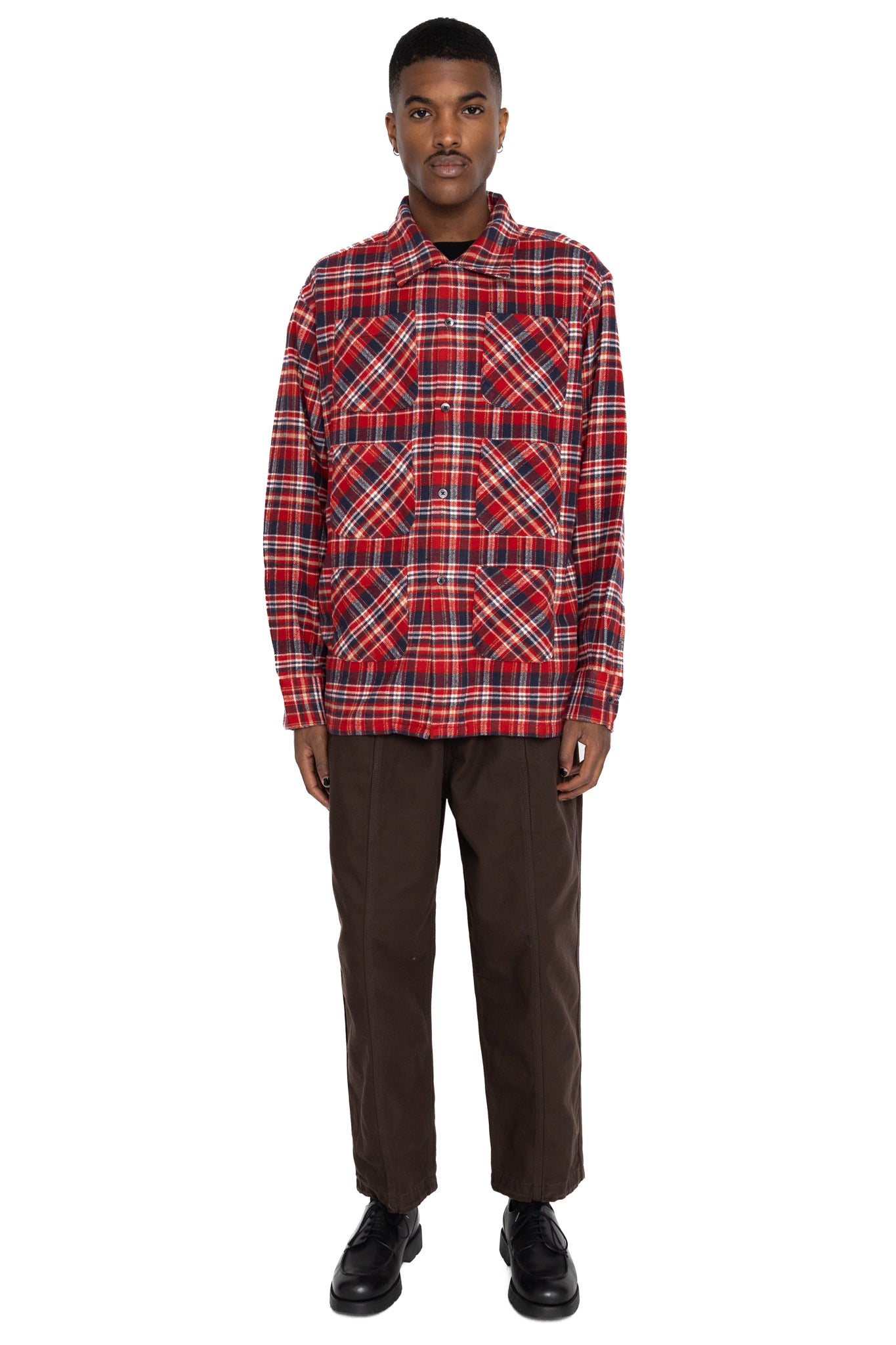 6 Pocket Shirt Flannel Twill / Plaid- Red x Navy