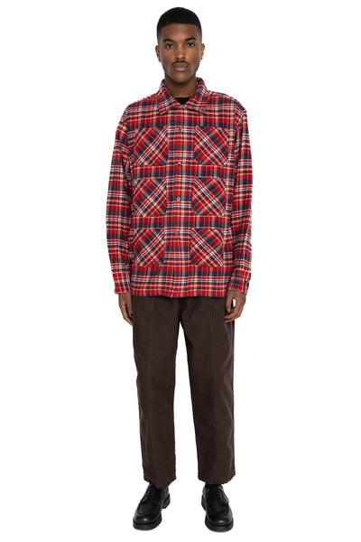 6 Pocket Shirt Flannel Twill / Plaid- Red x Navy