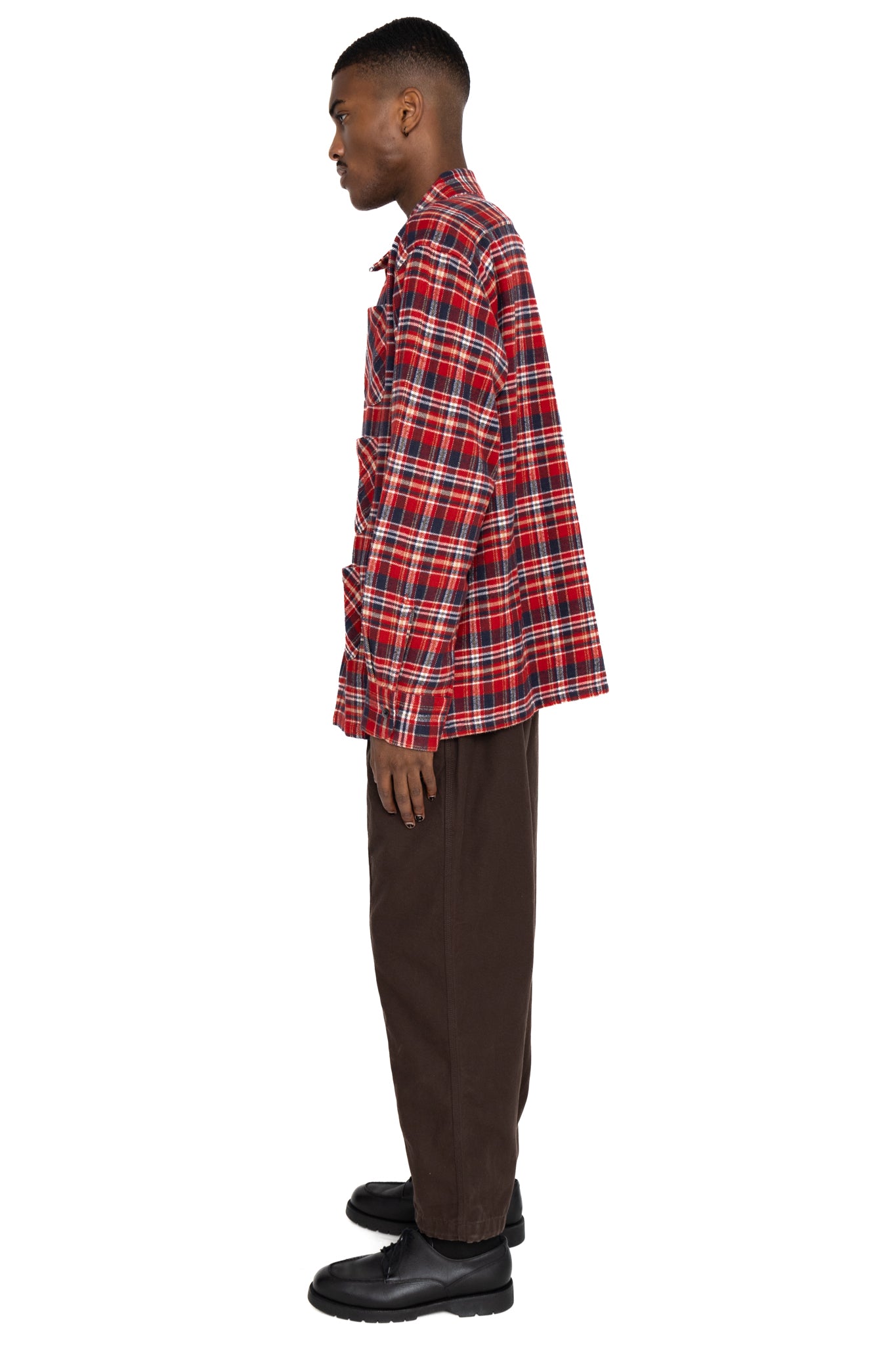 6 Pocket Shirt Flannel Twill / Plaid- Red x Navy