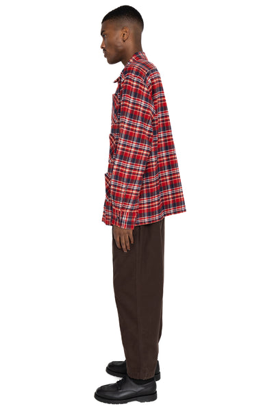 6 Pocket Shirt Flannel Twill / Plaid- Red x Navy