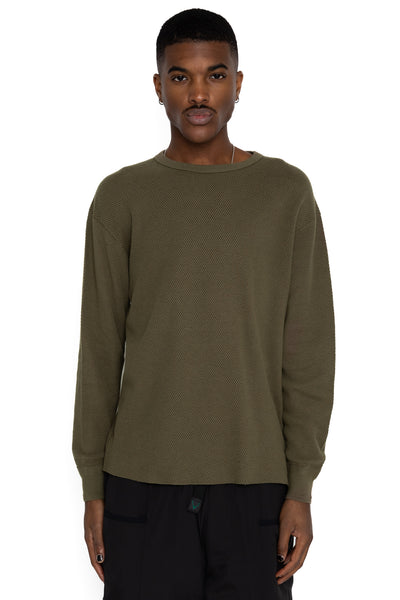 Double Face Hex Honeycomb Crewneck Thermal - A. Olive