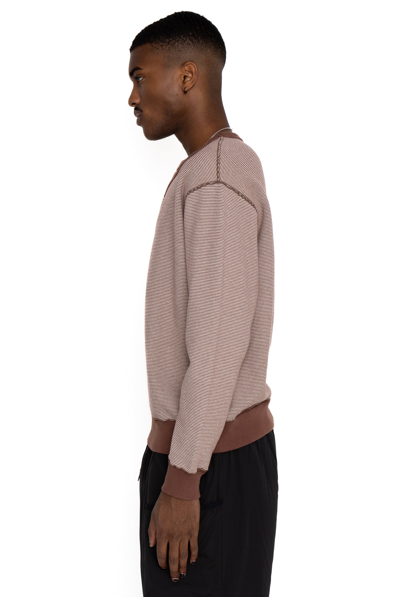 SZ Vintage Pinborder Knit Double V Sweatshirt - R. Brown