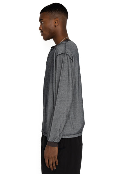 Double Face Vintage Pinstripe Rib Knit L/S Henley - N. Black