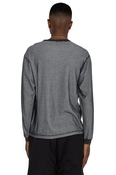 Double Face Vintage Pinstripe Rib Knit L/S Henley - N. Black