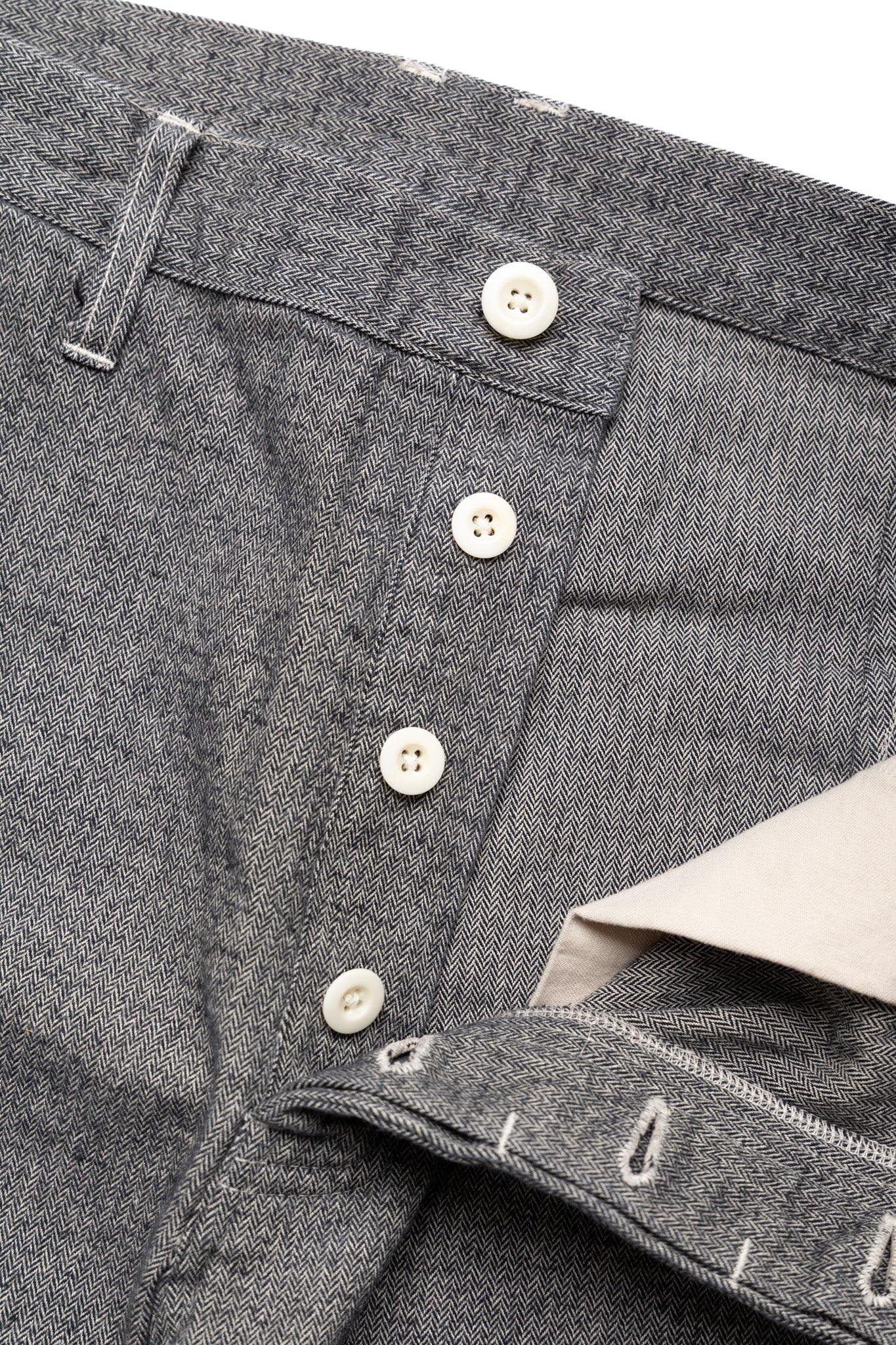 Garment Dye Woolly Finish Herringbone Cloth Painter Pants - Grey