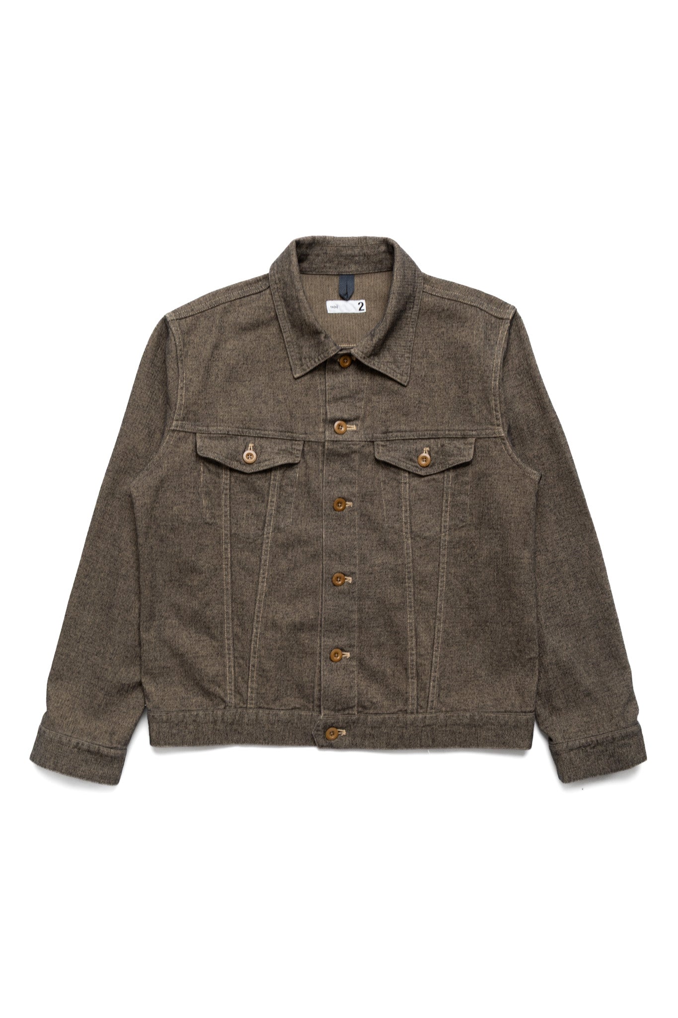 Garment Dye Woolly Finish Herringbone Cloth Double Flap Pocket Short Jacket - Khaki