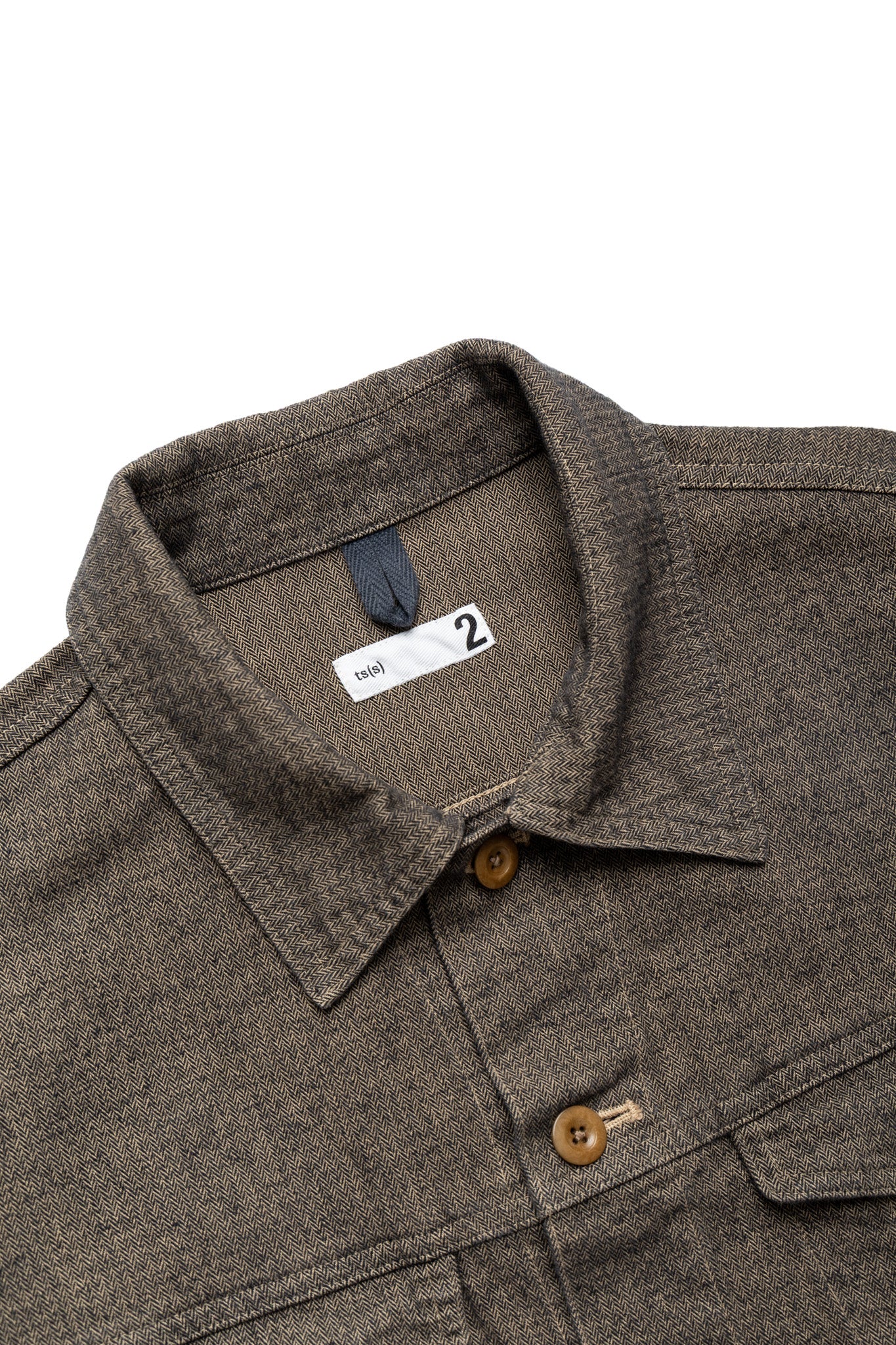 Garment Dye Woolly Finish Herringbone Cloth Double Flap Pocket Short Jacket - Khaki