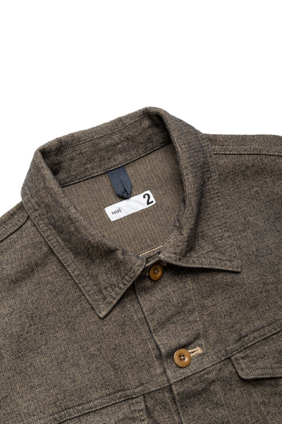 Garment Dye Woolly Finish Herringbone Cloth Double Flap Pocket Short Jacket - Khaki