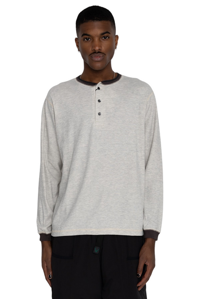 Double Face Vintage Pinstripe Rib Knit L/S Henley - F. Grey 2Tone