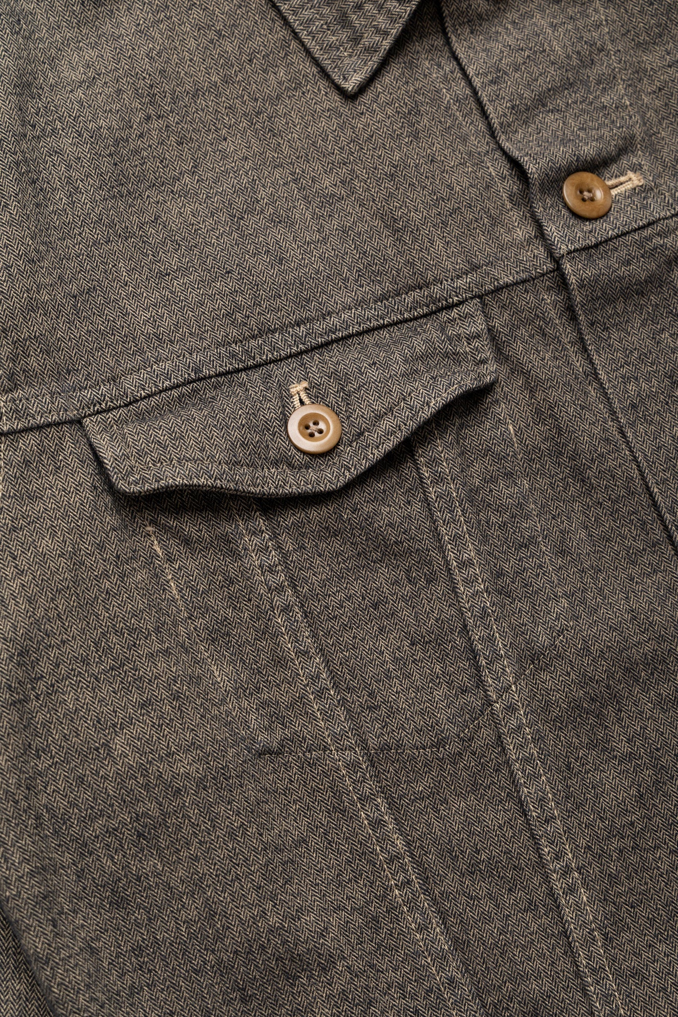 Garment Dye Woolly Finish Herringbone Cloth Double Flap Pocket Short Jacket - Khaki