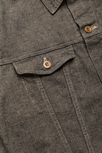 Garment Dye Woolly Finish Herringbone Cloth Double Flap Pocket Short Jacket - Khaki