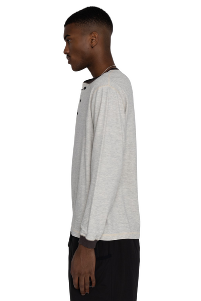 Double Face Vintage Pinstripe Rib Knit L/S Henley - F. Grey 2Tone