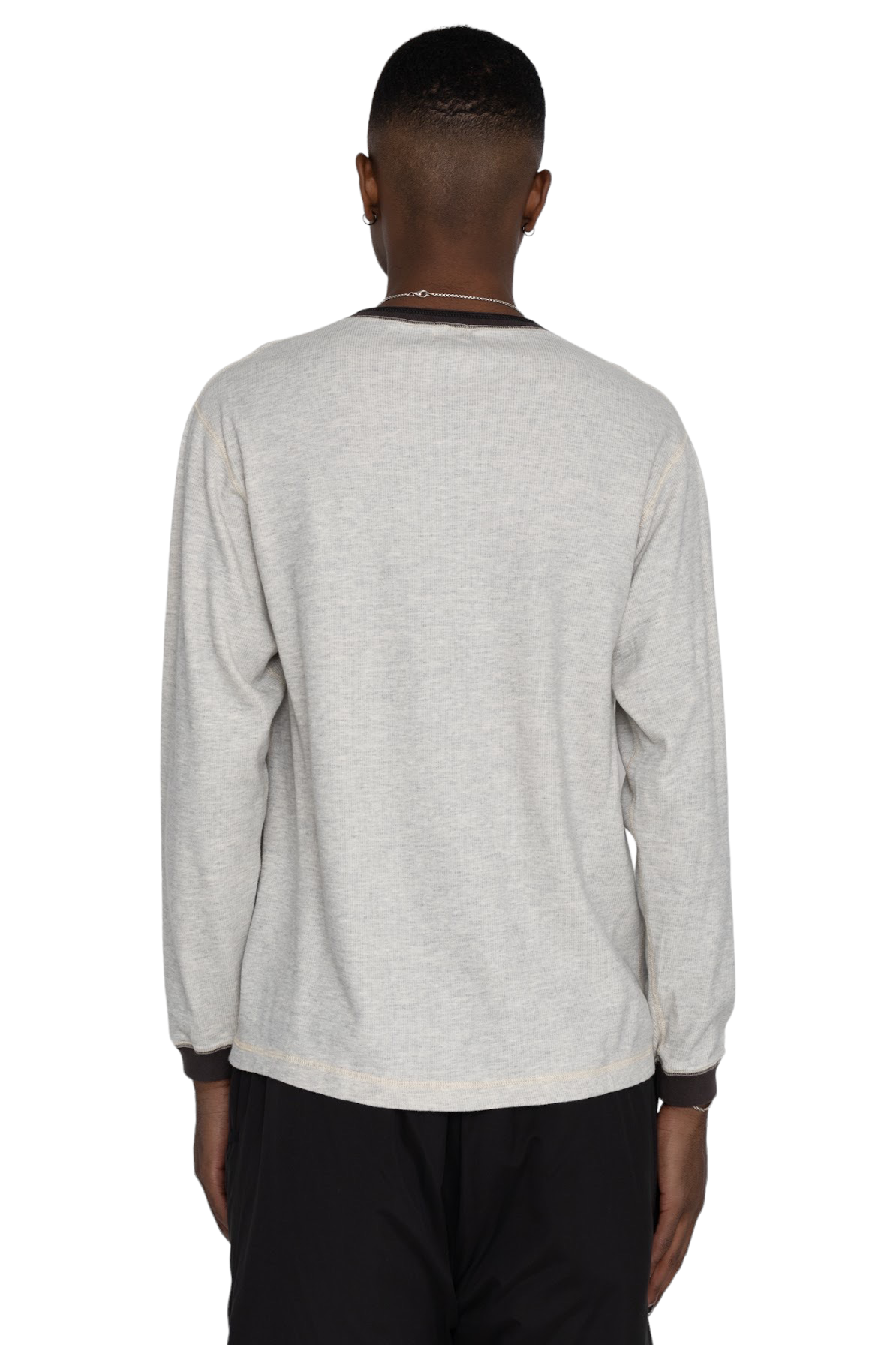 Double Face Vintage Pinstripe Rib Knit L/S Henley - F. Grey 2Tone