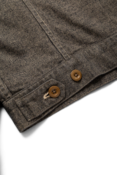 Garment Dye Woolly Finish Herringbone Cloth Double Flap Pocket Short Jacket - Khaki