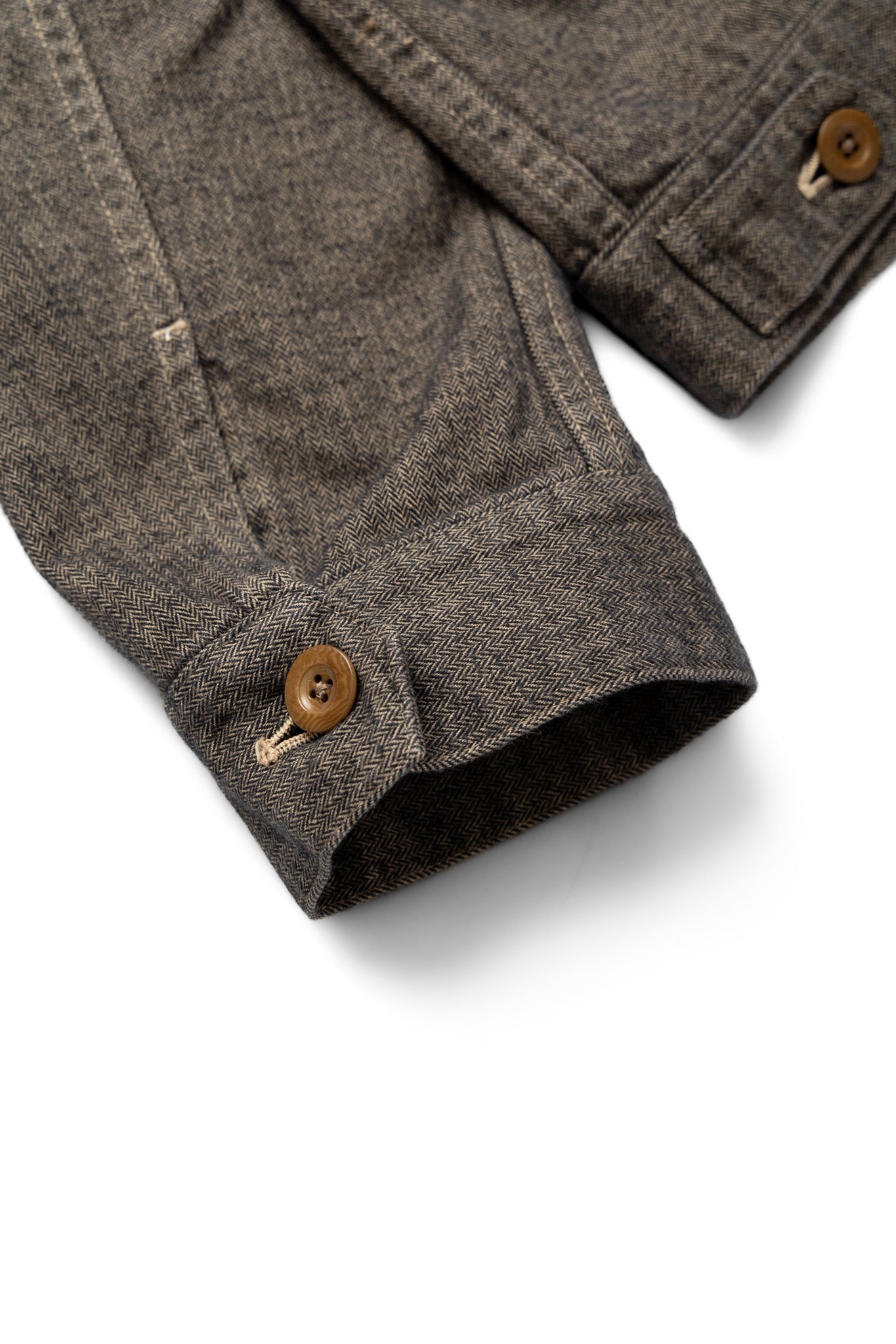 Garment Dye Woolly Finish Herringbone Cloth Double Flap Pocket Short Jacket - Khaki