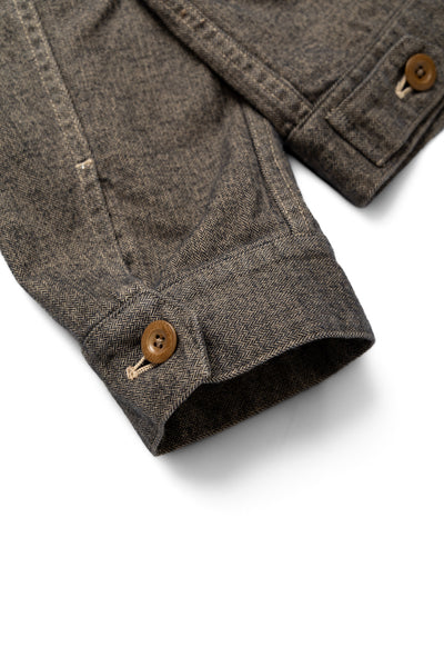 Garment Dye Woolly Finish Herringbone Cloth Double Flap Pocket Short Jacket - Khaki